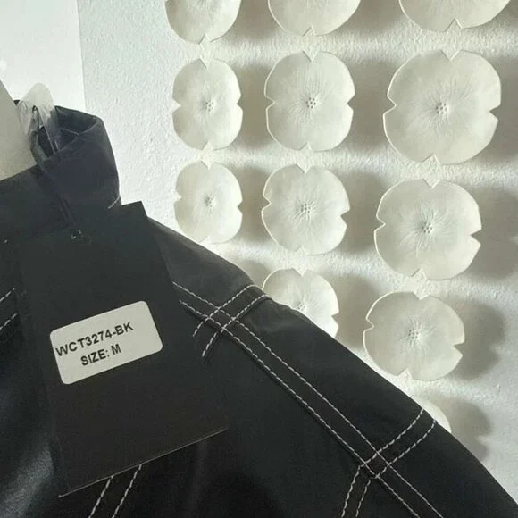 THML Black Faux Leather Mini Dress with Contrast Stitching – Size M - Picture 7 of 9